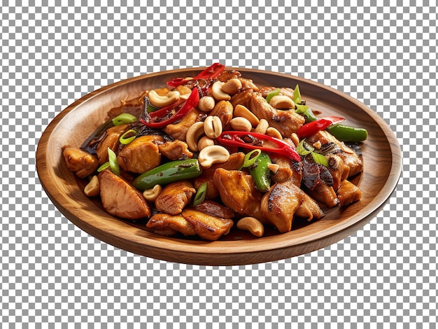Китайская кухня с курицей и кешью, изолированные на прозрачном фоне