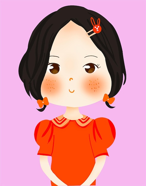 Chinese cute kid girl childhood hand drawn cartoon character illustration