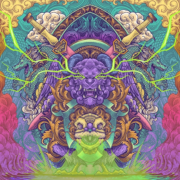 PSD chinese dagger psychedelic artwork