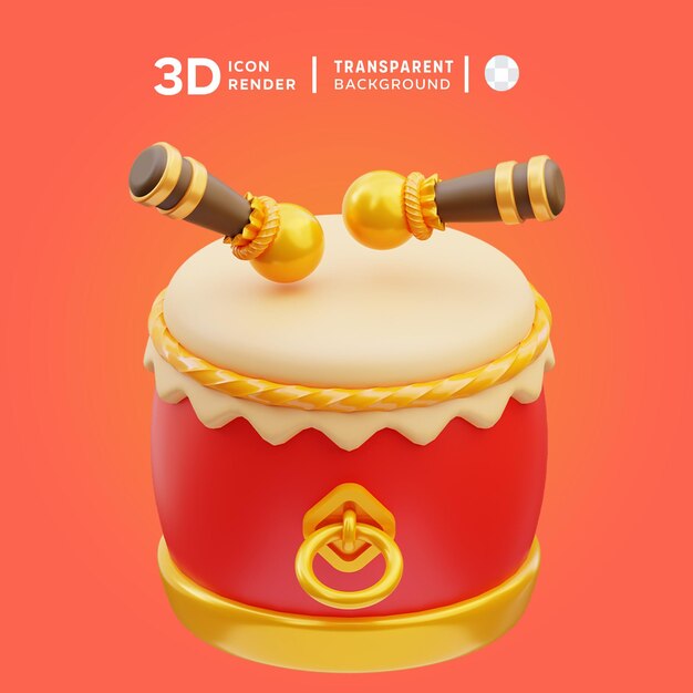 PSD chinese drum 3d illustration rendering