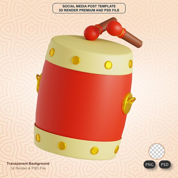 Chinese drum 3d illustrations