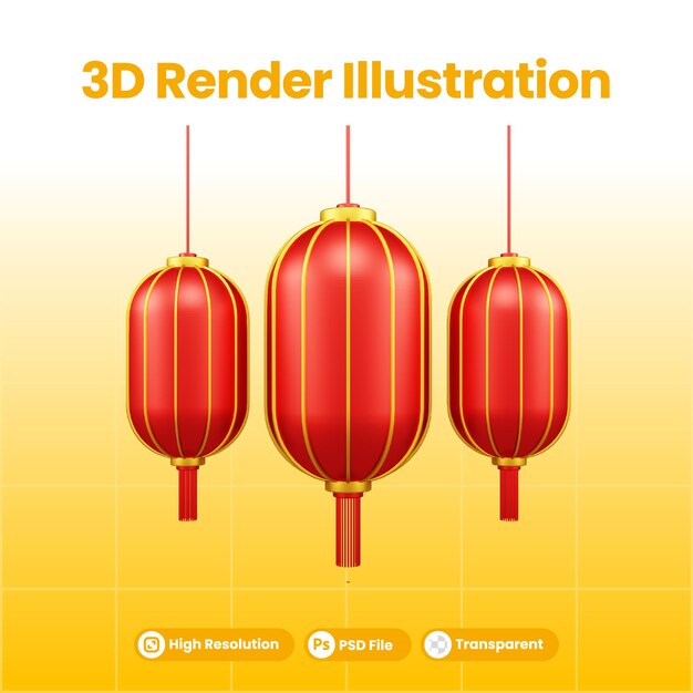 Chinese festival red lanterns asian paper lamps 3d illustration