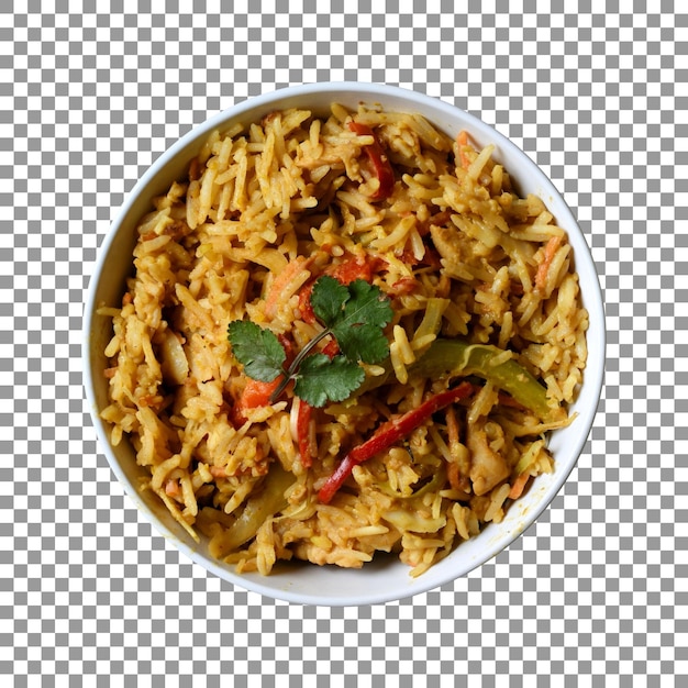 Китайская миска с едой, вид сверху на прозрачном фоне