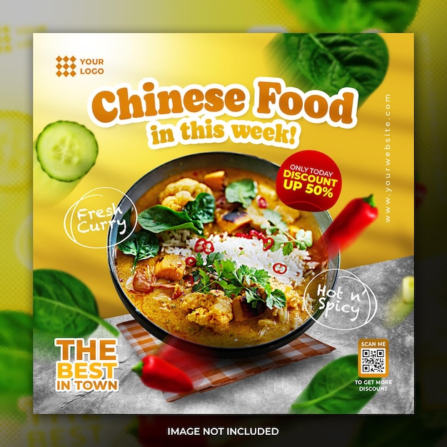 PSD Китайская еда пост в социальных сетях и рекламный шаблон квадратного баннера
