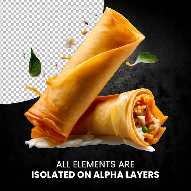 Chinese Food Spring Rolls isolated on alpha layer png