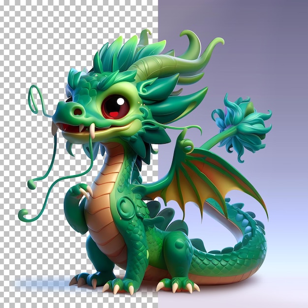 Chinese green dragon with wings and long tail