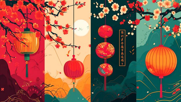 Chinese happy new year background template and greeting card