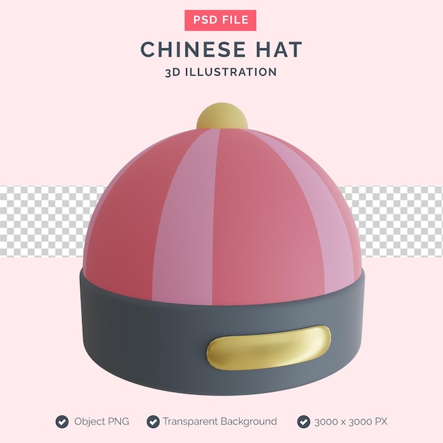 Illustrazione 3d del cappello cinese