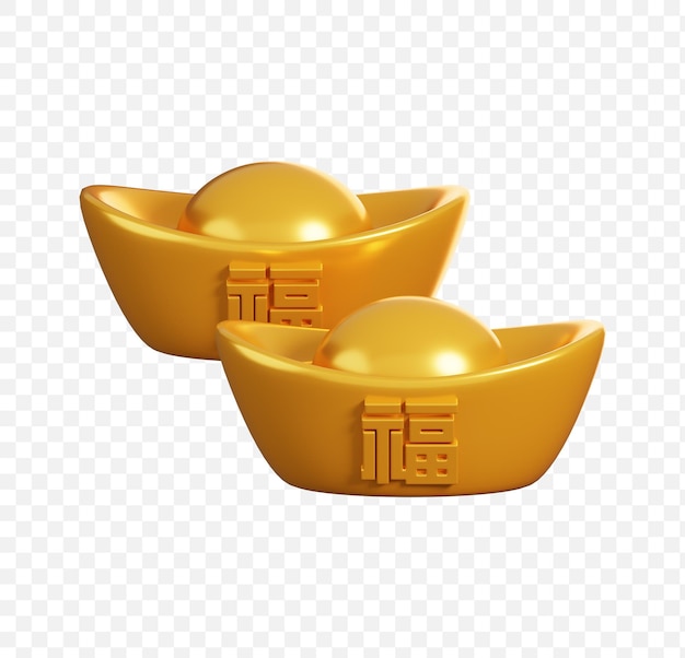 PSD chinese ingots with blessing word chinese new year elements icon 3d rendering