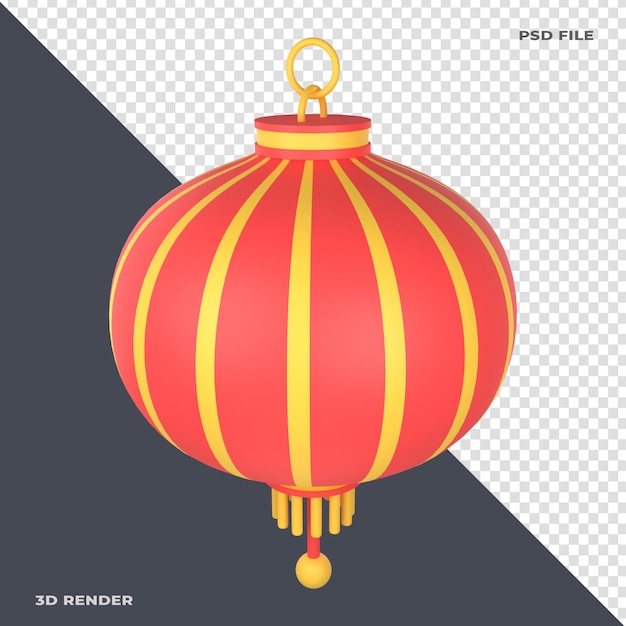 Chinese Lantern 3D Illustration Rendered on transparent background