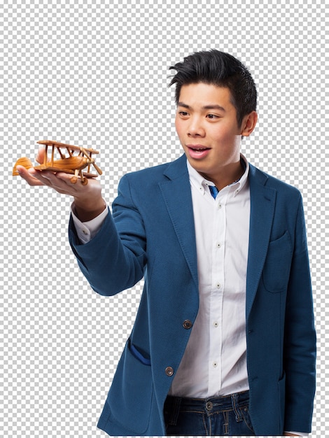 chinese man holding plane