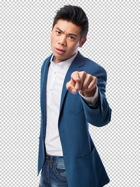 PSD chinese man pointing front