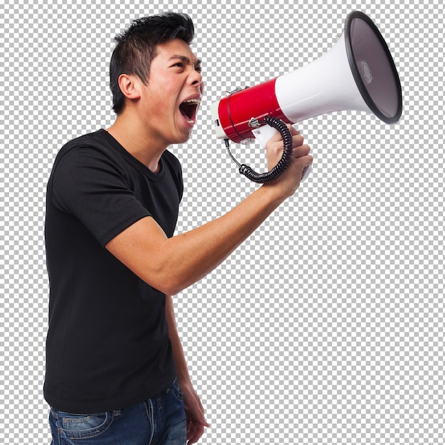 Chinese man with a megaphone