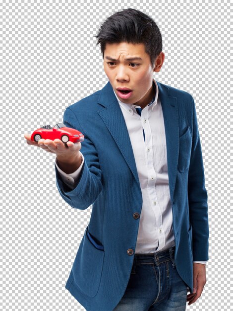 Chinese man with toy car