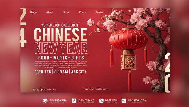 PSD chinese new dragon year 2024 banner template psd