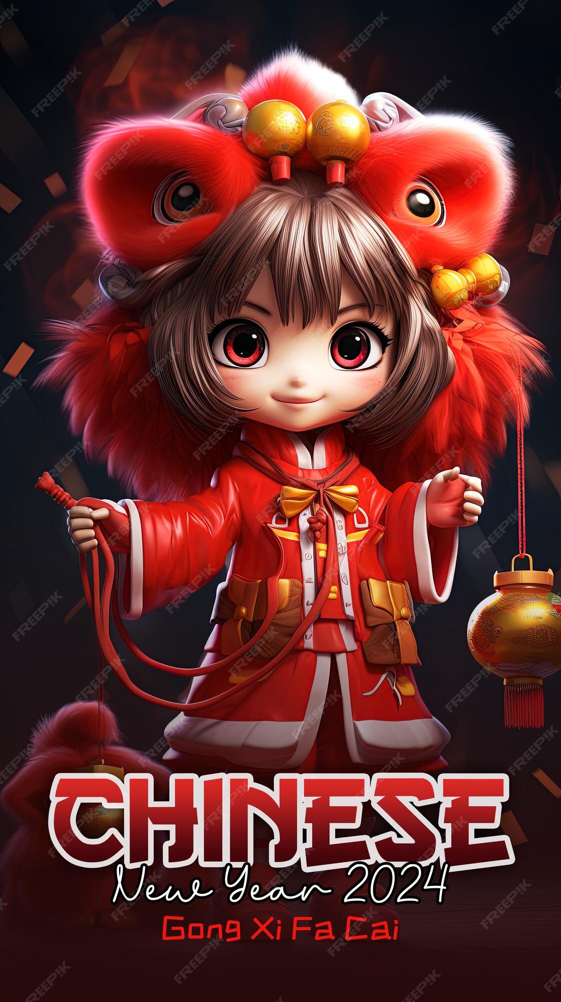 Premium PSD | Chinese new year 2024 poster template with lion dance