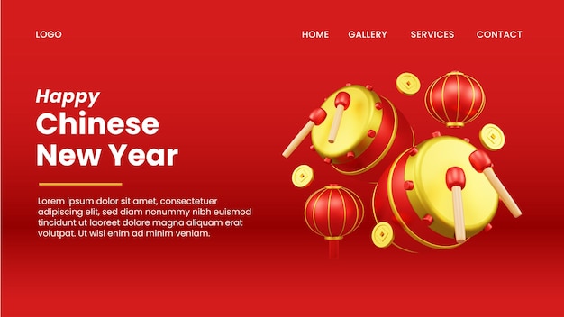 Chinese new year 3d rendering with oriental ornament for event promotion social media landing page