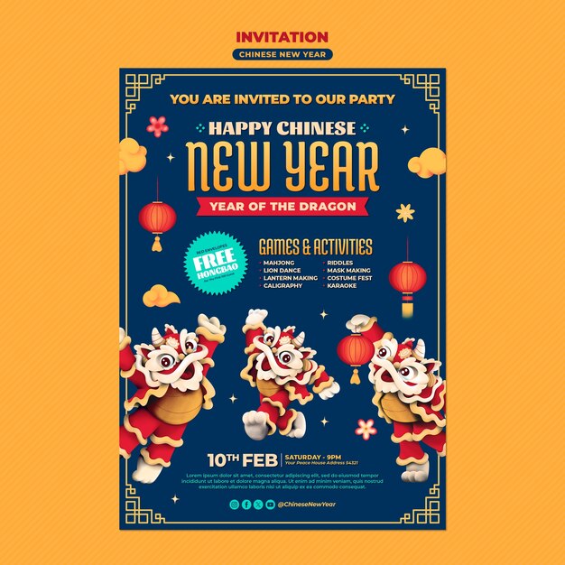 PSD chinese new year celebration invitation template