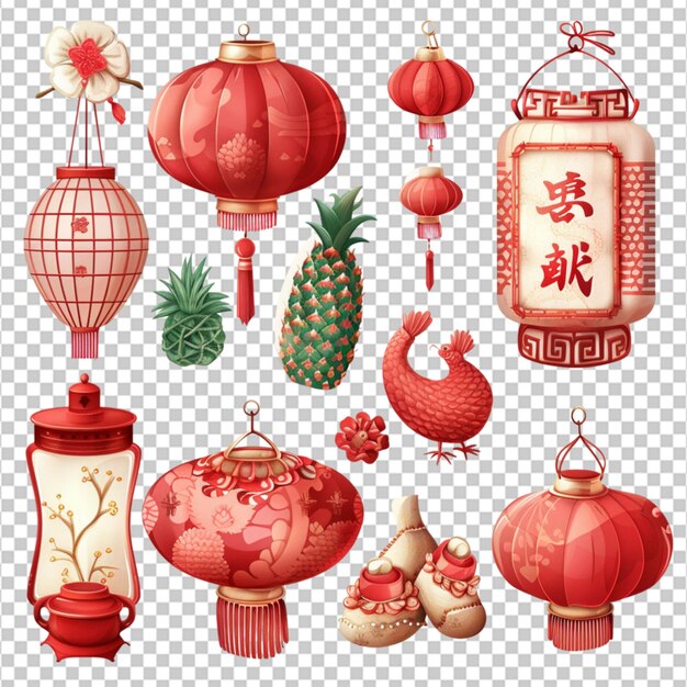 Chinese new year decorative items isolated on transparent or white background png on white background