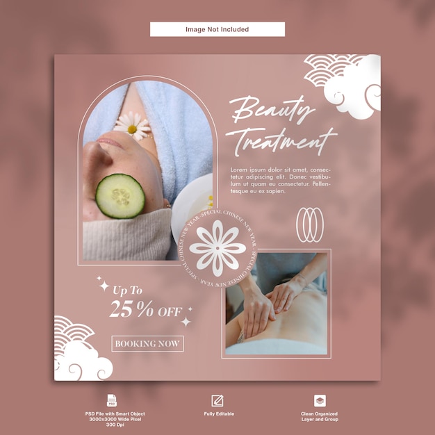 PSD Предложение со скидкой на китайский новый год beauty minimalist instagram post template