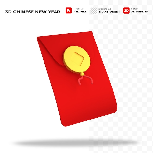 Chinese new year envelope concept in 3d icon, sign, symbol.