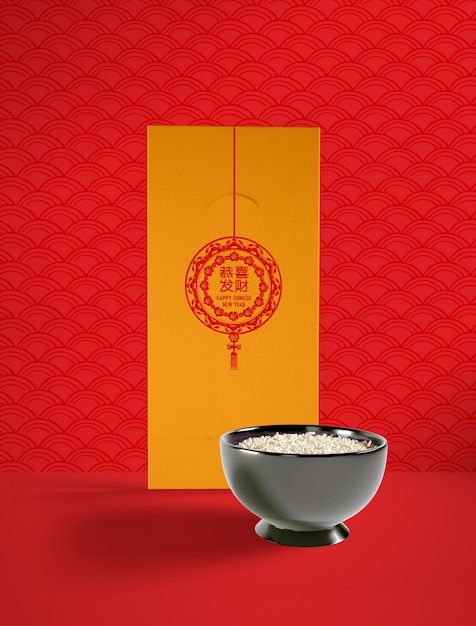 PSD chinese new year illustration with delicious bowl of rice