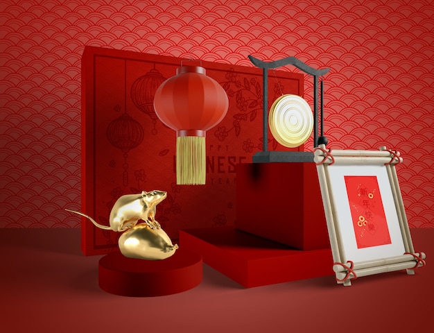 PSD chinese new year illustration with a golden rat