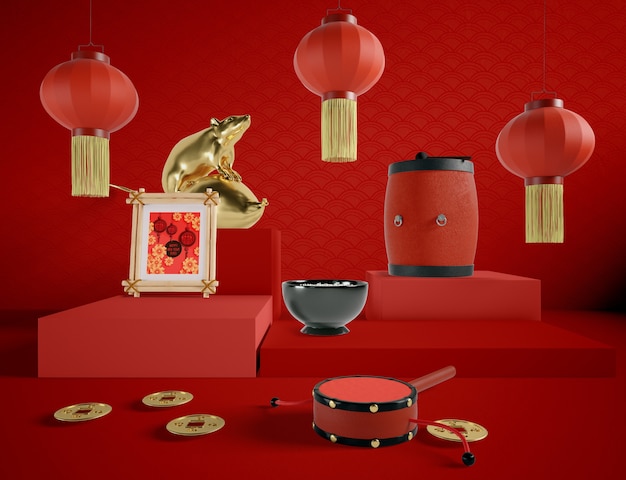 chinese new year illustration with traditional elements