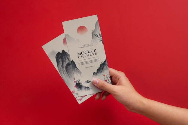 Chinese new year invitation hand-held card mock-up design