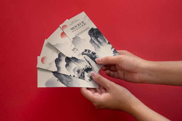 Chinese new year invitation hand-held card mock-up design