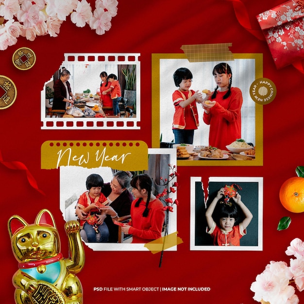 Chinese new year moodboard collage mockup