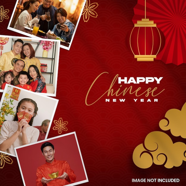 Chinese new year photo collage mockup