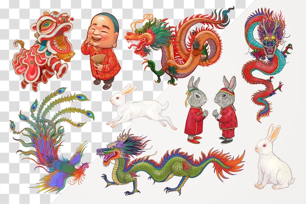 Chinese New Year png sticker celebration festive graphic set transparent background