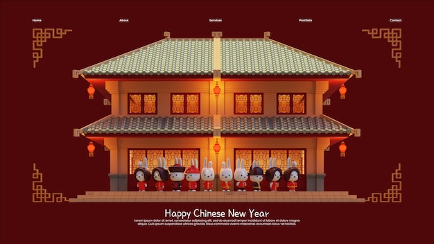 Modello di pagina di destinazione del nuovo anno cinese del coniglio