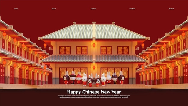 PSD chinese new year of rabbit landing page template