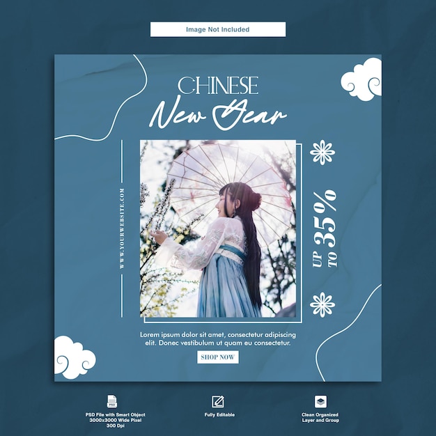 PSD modello di post di instagram per la vendita di sconto per il capodanno cinese