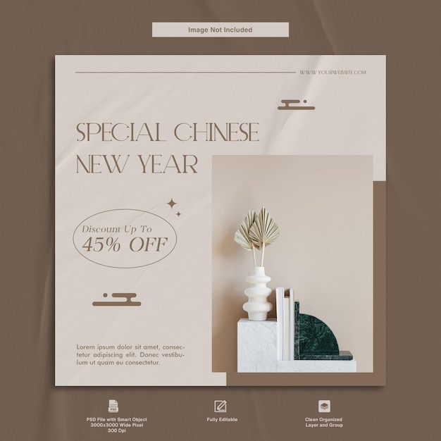 Chinese New Year Sale Minimalist Theme Social Media Template