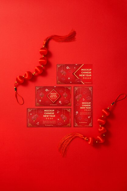 PSD chinese new year stationery mock-up design