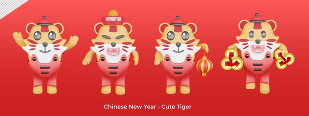 chinese new year tiger cute character 3d rendering elements