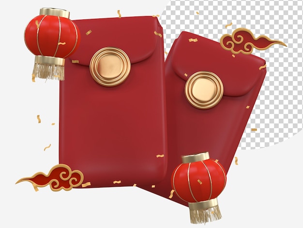 chinese new year with 3d realistic red envelope gold confetti ornaments red lanterns and chinese cloud for presentation banner ads mid autumn festival luxury concept year of the snake