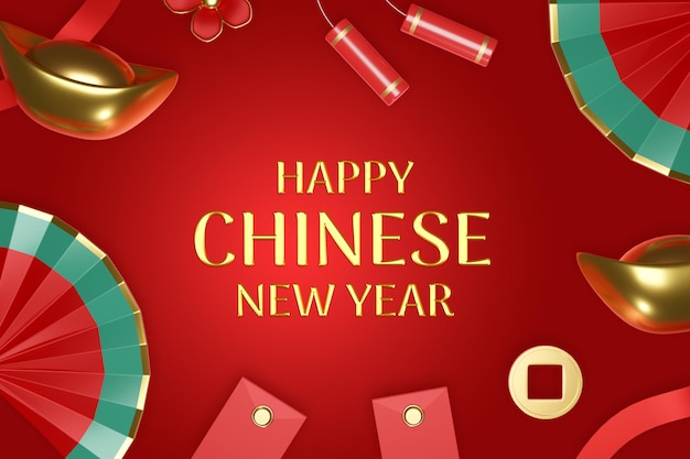 PSD chinese new year with 3d render ornament