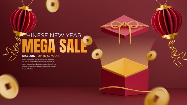 Chinese Nieuwjaar verkoop open rode verrassing doos 3d