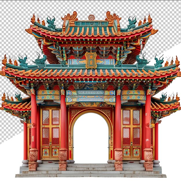 PSD a chinese pagoda with a red and green design on the front