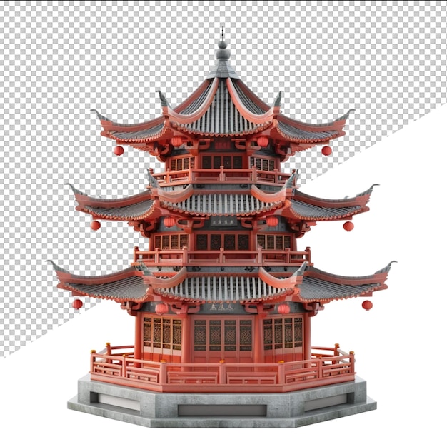 PSD a chinese pagoda with a red roof and a white background