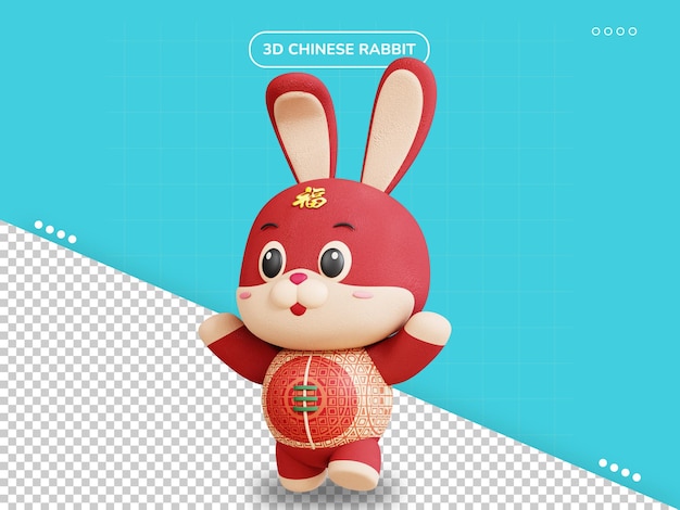 Coniglio cinese felice posa personaggio 3d