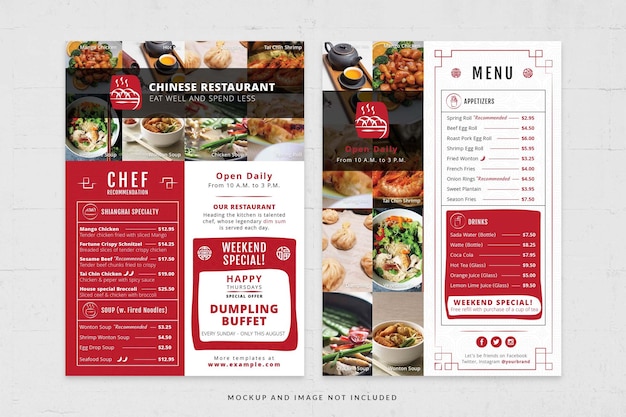 Modello di volantino del menu del ristorante cinese in psd