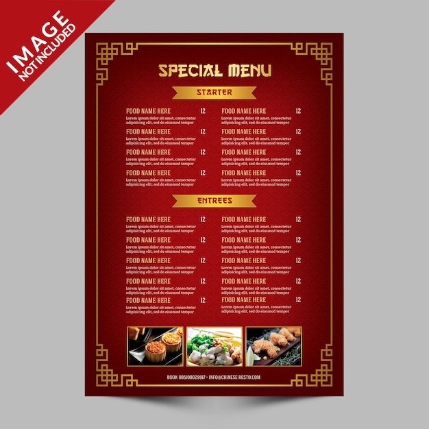 PSD modello di menu cinese resto