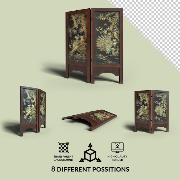 chinese screen panels with transparent shadown and 8 different possitions png screen panels