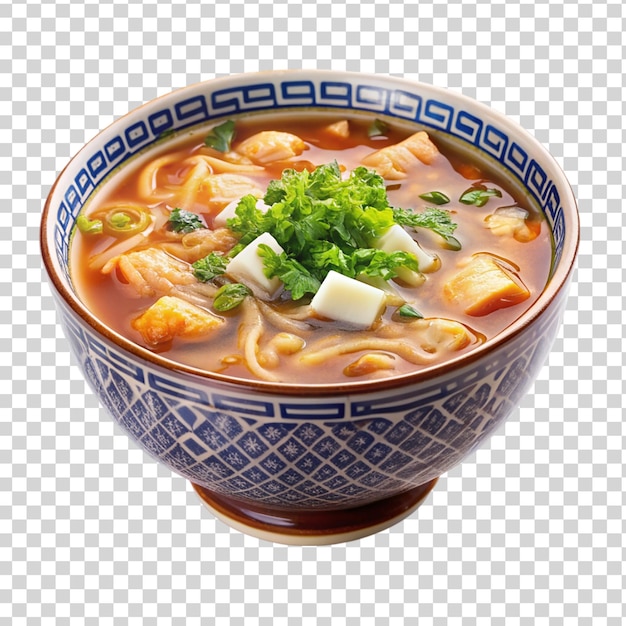 PSD chinese soup on white bowl isolated on transparent background