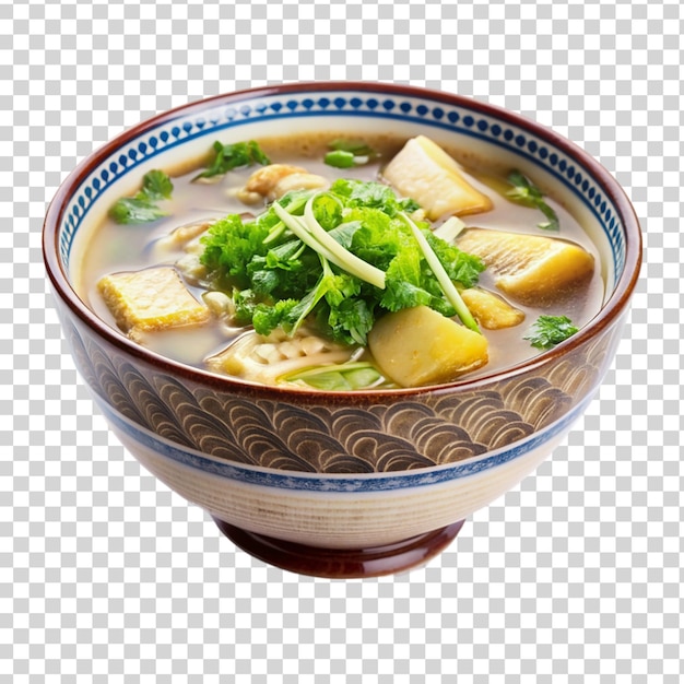 PSD chinese soup on white bowl isolated on transparent background